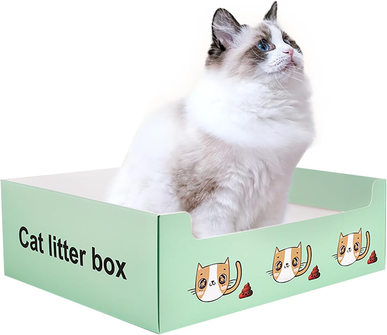 Disposable Convenient Cat Litter Box - 10pcs, Clean and Hygienic 3-in-1 Cat Toilet, Easy Cat Litter Box, Foldable Paper Design, Suitable for All Cats, Green