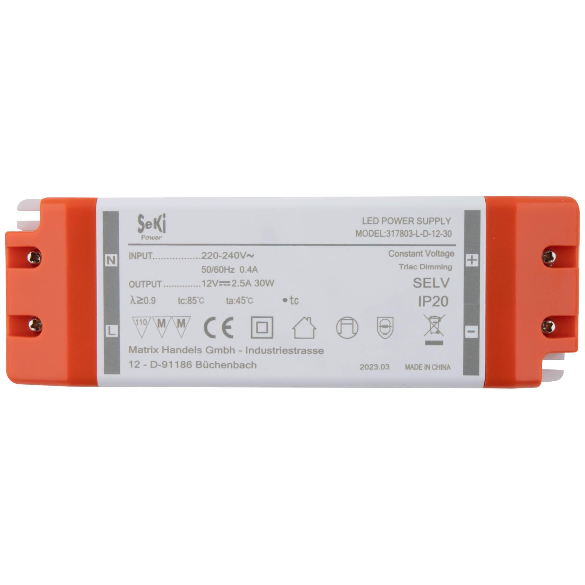 Seki 12 V 12V Dc 30W 2.5A Constant Voltage Led Driver Triac Dimmable, Transformer, Switching Power Supply; No Minimum Load, No Noise/Led Flicker, Mm Approval