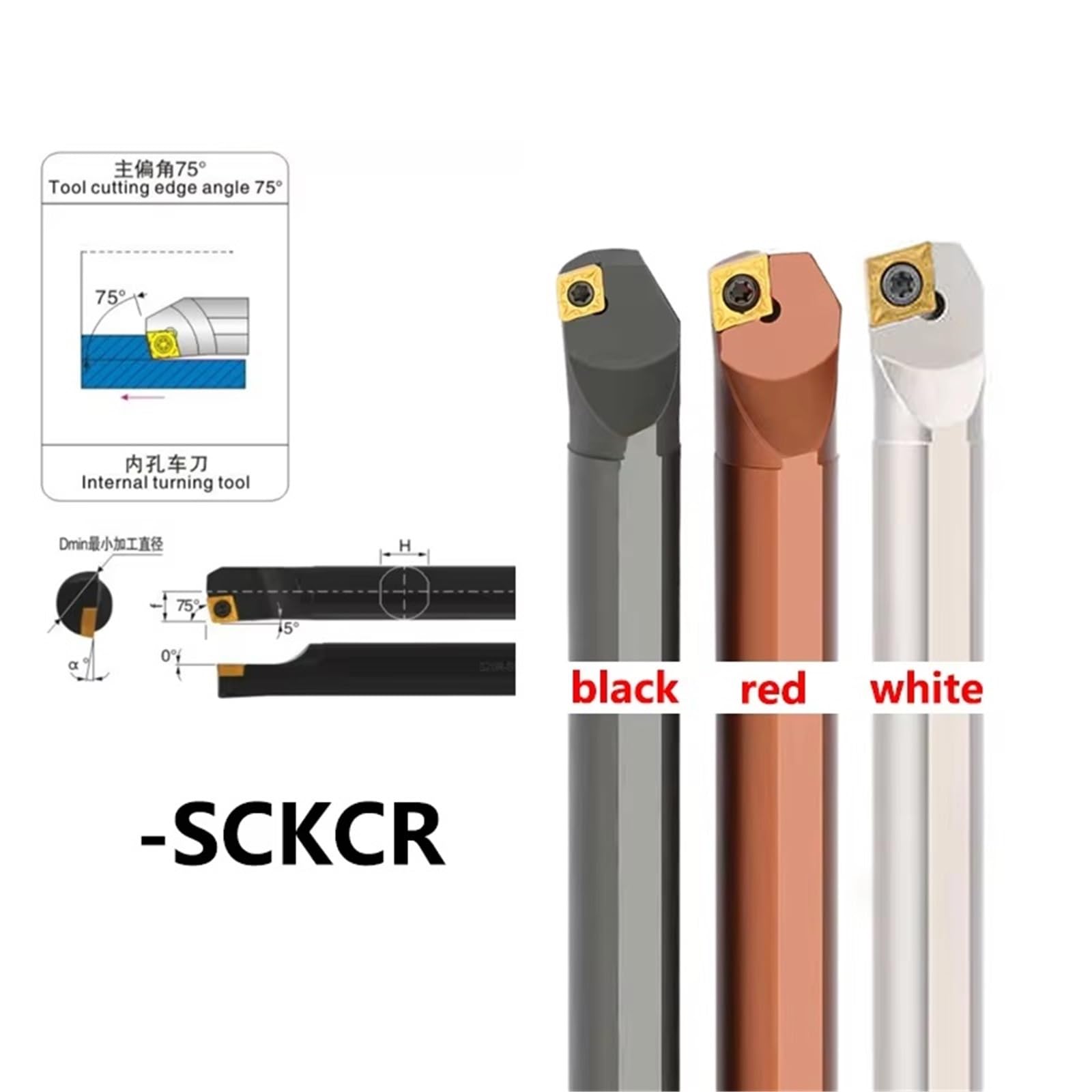 Barre d'alésage SCKCR SCKCL S07K-SCKCR06 S16Q-SCKCR09 S20R-SCKCR12 Porte-outil de tournage intérieur Plaquettes coupe pour tour CNC(S16Q-SCKCL09-L black)