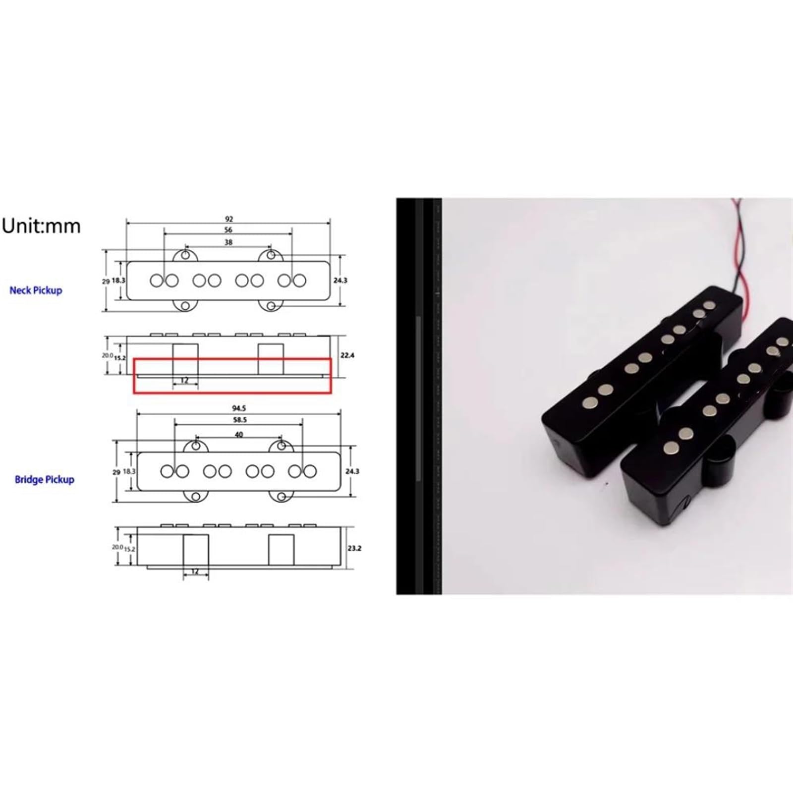 Części Gitar Elektrycznych Czarne Przetworniki Do Gitary Basowej SD 4-strunowe Przetworniki Do Gitary Basowej Jazz J Model 1Set(Neck)