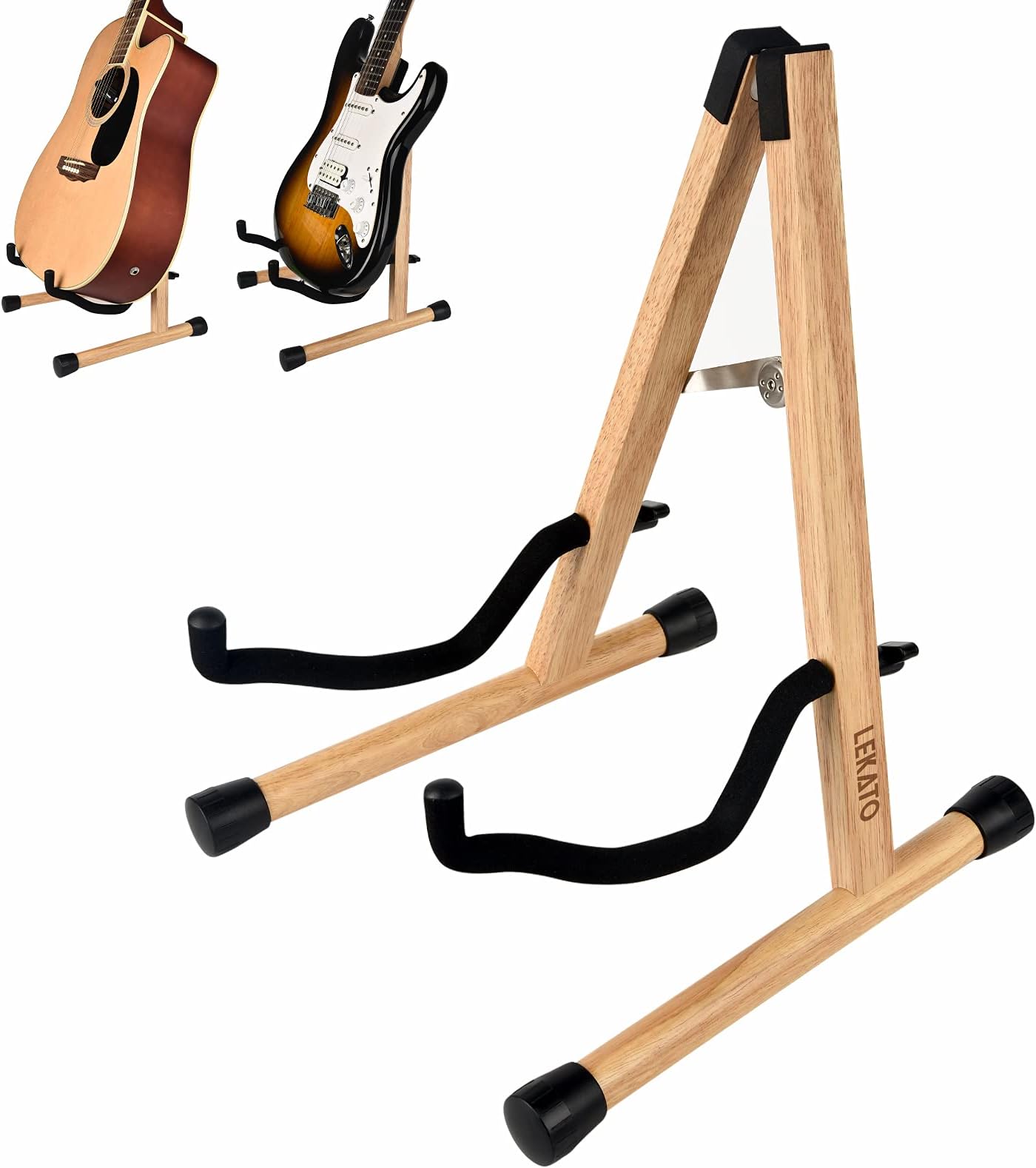 LEKATO Acoustic Guitar Stand Hardwood Guitar Stand for Electric Guitar Bass with Foam Padding for Guitars Bass Cello Banjo Mandolin Ukulele (Robber Wood)