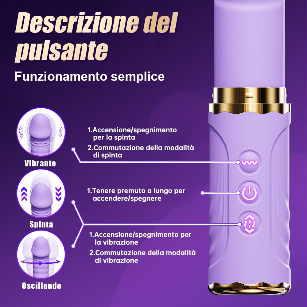 Dildo Vibratoreper Donna Professionale Giocattolo Sessuale a Mani libere Sex Toys 10 Modalità di Spinta e Vibrazione Adatto per la Stimolazione Punto G del Clitoride Anale Ventosa Rimovibile (Viola)