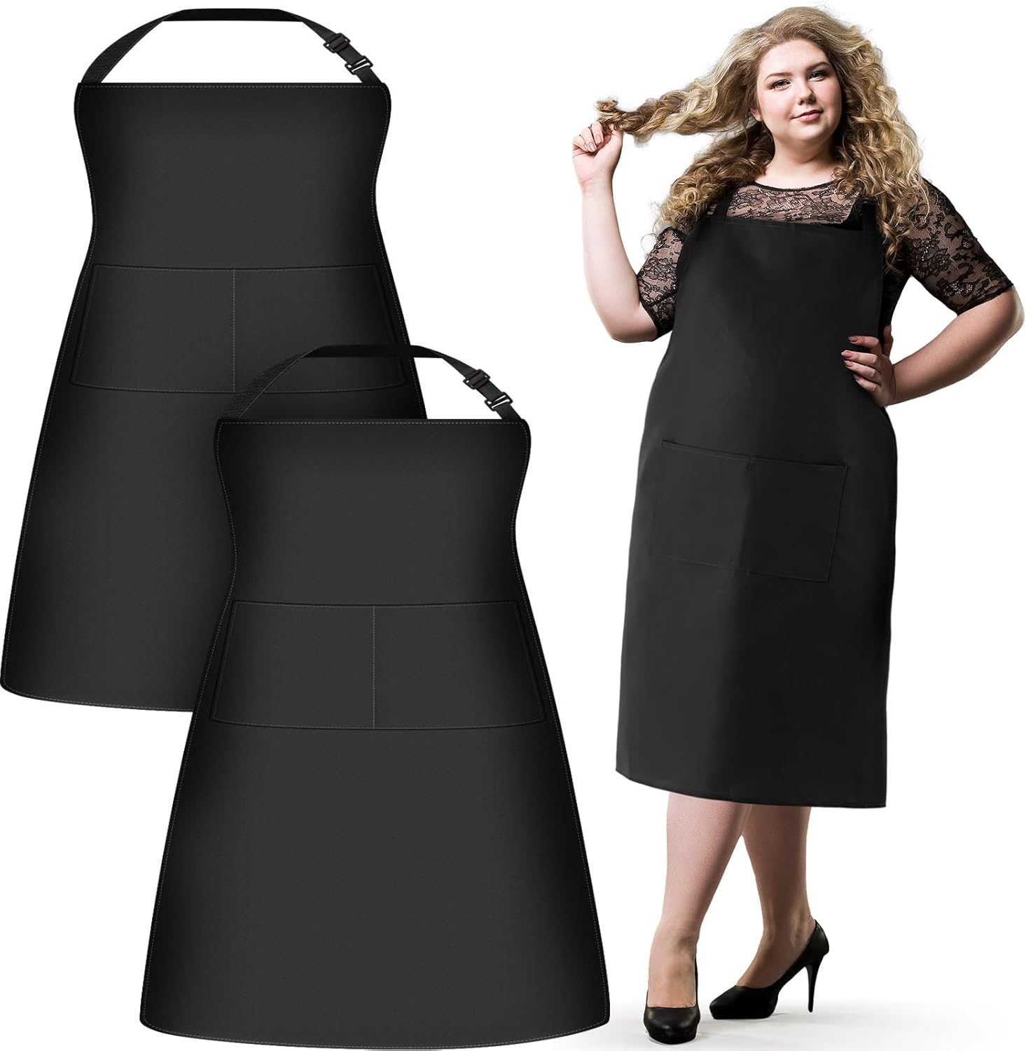 2 Pcs Plus Size Chef Aprons Extra Large Adjustable Unisex Kitchen Aprons with 2 Pockets for Women Men Cooking Work