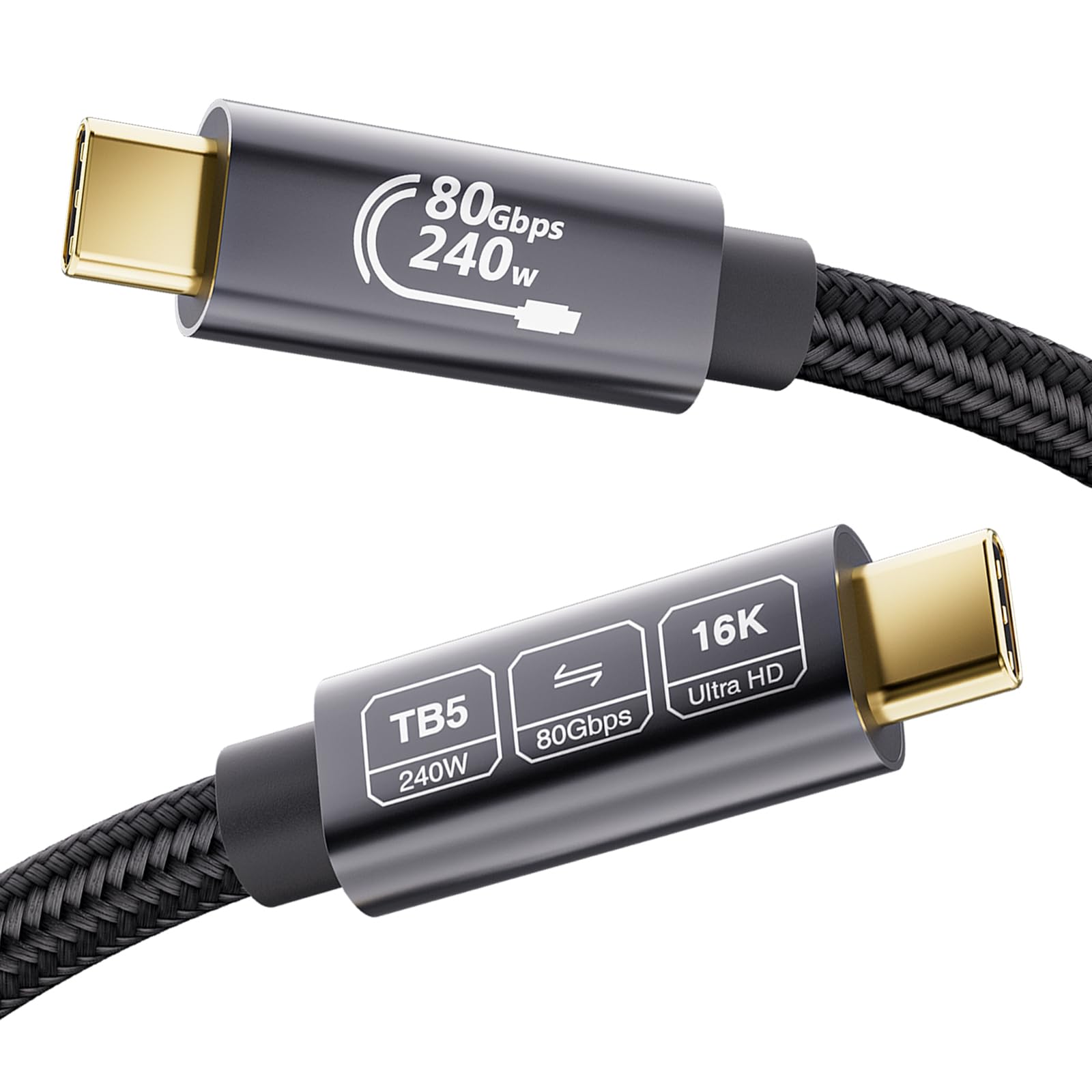 EUDOBEL USB 4 V2.0 80Gbps Cavo Thunderbolt 5 0,5m, Larghezza di banda unidirezionale fino a 120Gbps, Supporta 240W, Video 16K@30Hz 8K@60Hz, Profondità di colore 12-bit per Thunderbolt 4,USB 4,SSD,eGPU