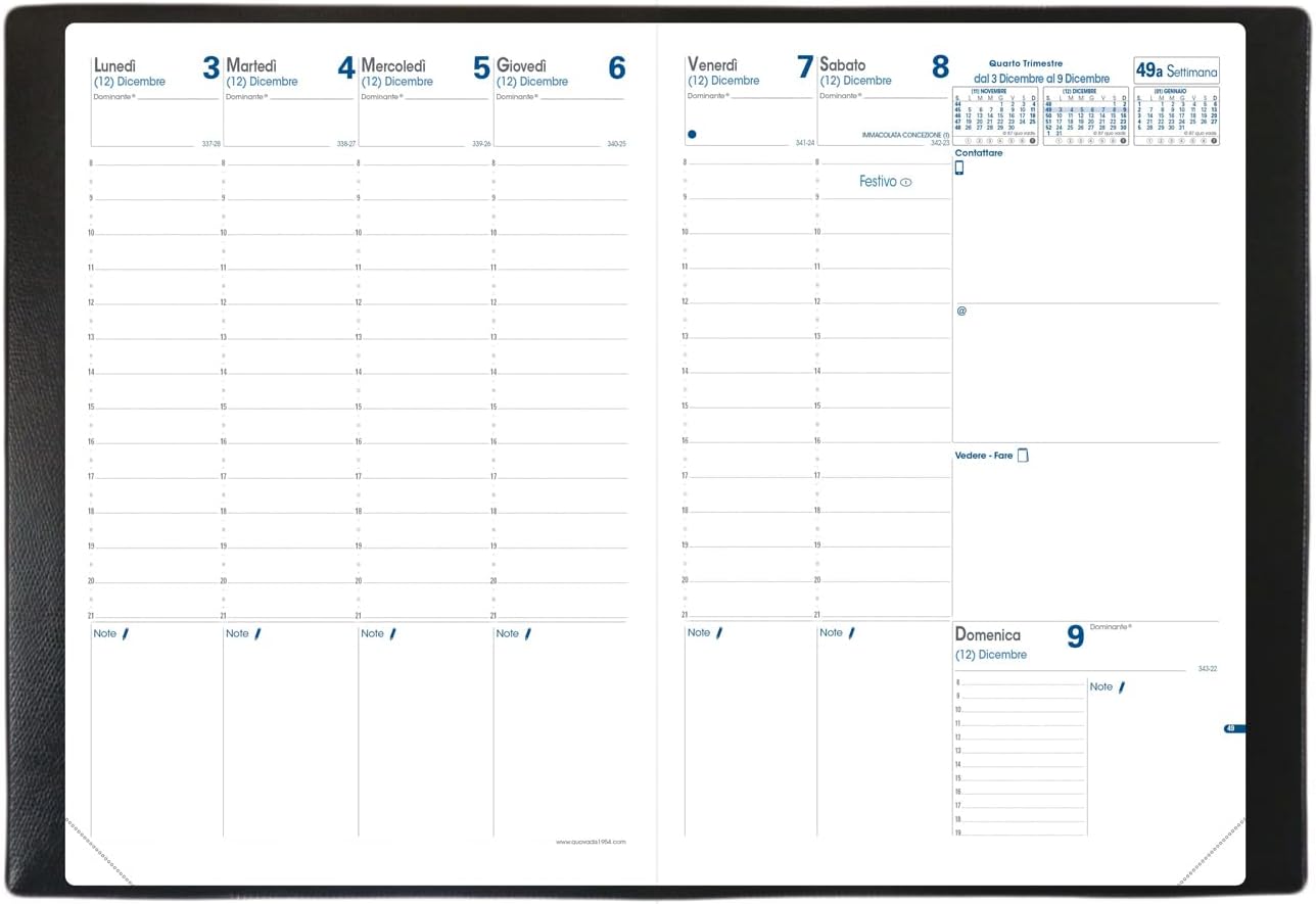 QUO VADIS 024330Q Year 2021 Book rub IT Club Black Weekly Agenda Dec/Dec Civil Year 21x29.7 cm