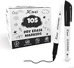 XSG Marqueurs d'effacement à sec,105 Pack noir marqueurs de tableau blanc en vrac, Marqueurs à effacement sec à point fin pour bureau, école & Utilisation à la maison sur les tableaux blancs, verre & Réfrigérateurs