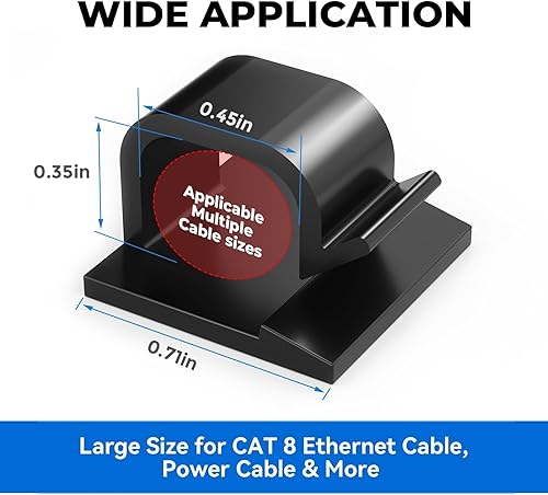 Miniatura 4 de Clips grandes para cables, 40 piezas con cintas adhesivas fuertes, organizador de cables para automóvil, oficina y hogar (negro, L05 (40 unidades)