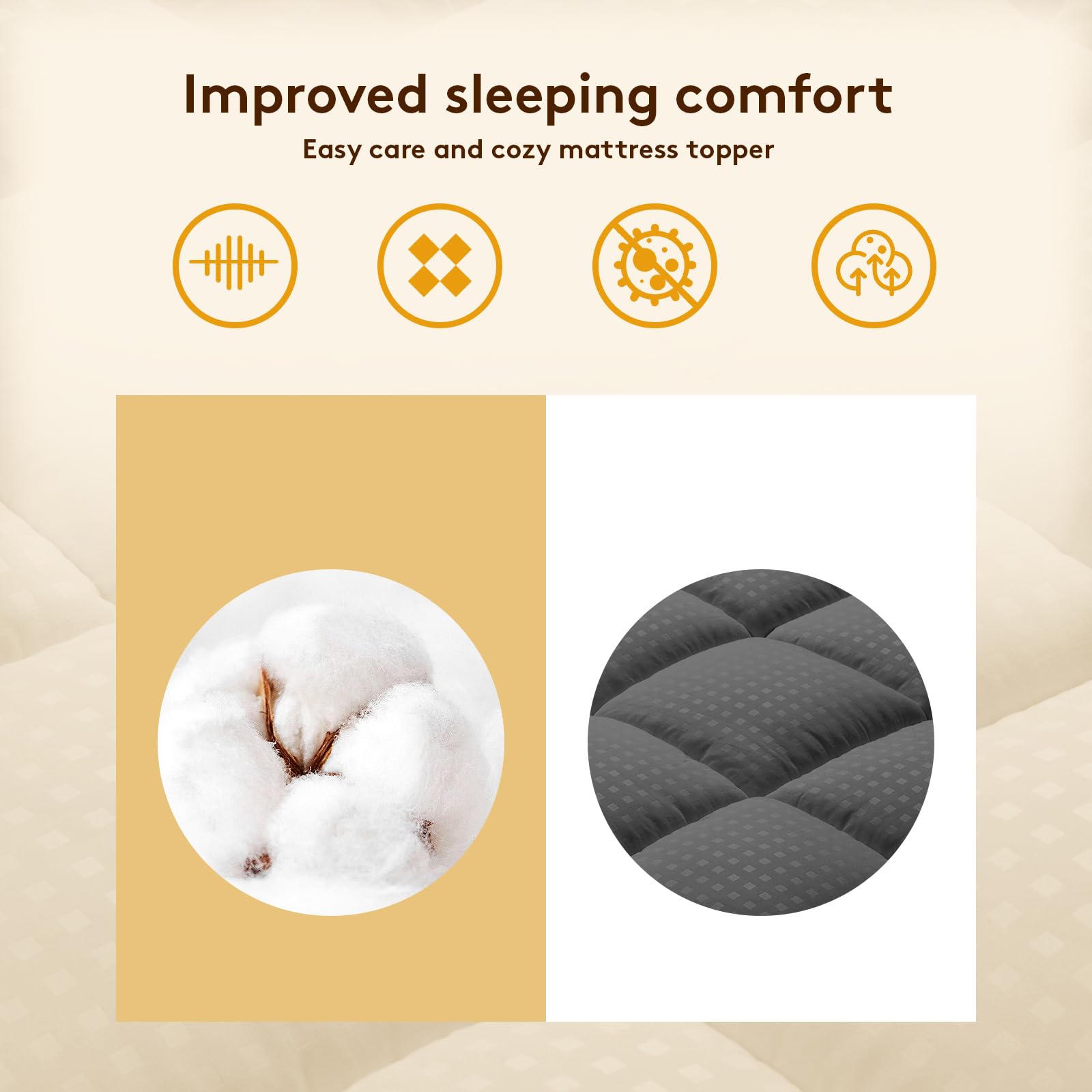 Autsel 3D Topper Matrimoniale 160 x 200cm Extra-Morbido Topper Materasso Trapuntato Antiallergico Coprimaterasso (Grigio Chiaro)