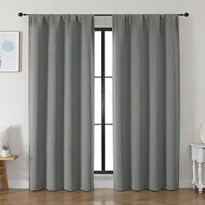 Simplebrand Ava Light Grey Blackout Curtains for Bedroom 84 Inch Length 2 Panels Set, Solid Thermal Insulated Privacy Living Room Window Treatment Curtains Blackout Drapes, W50 x L84 Inch, Light Grey