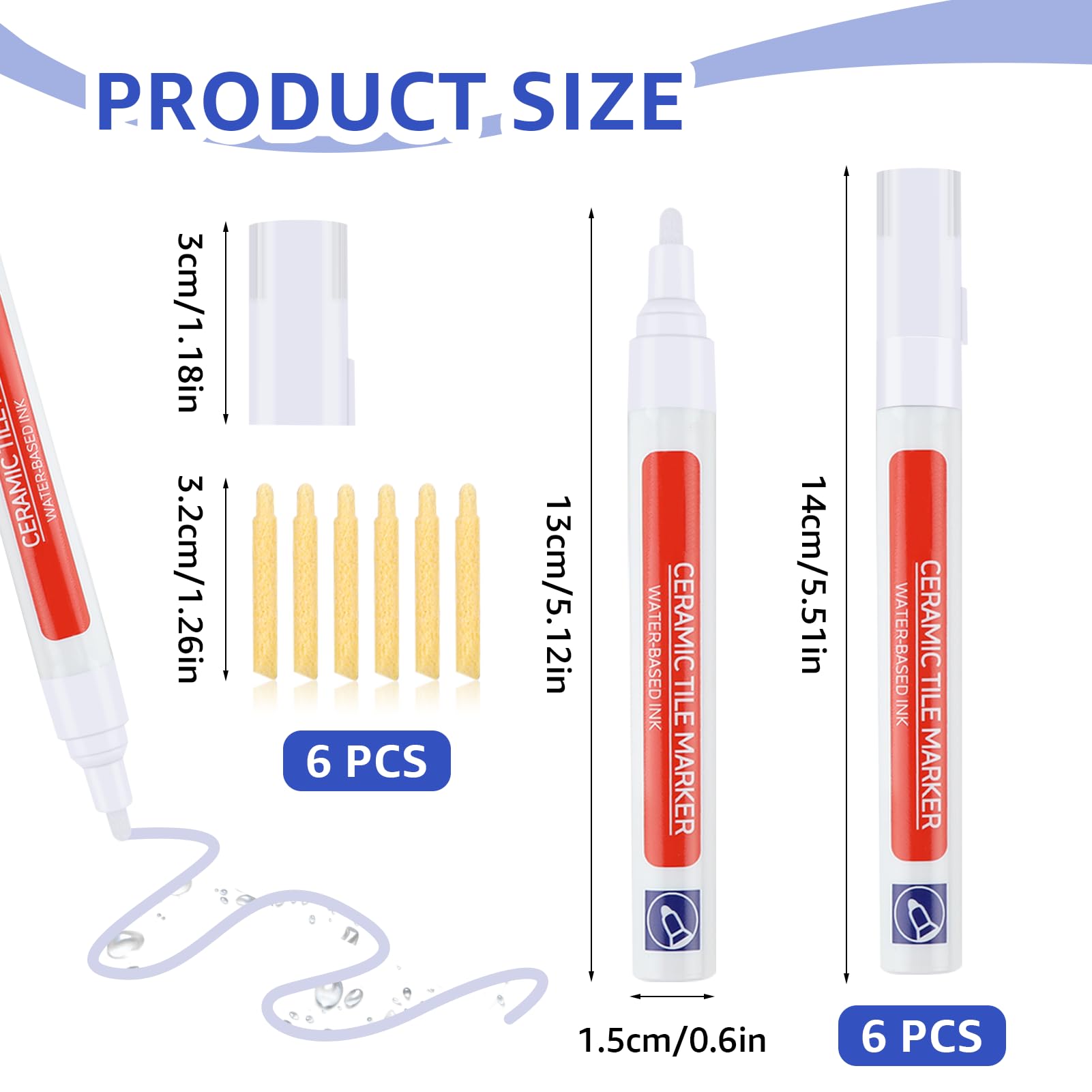 Stylo Joint Carrelage Blanc Imperméable 6 Pièces avec Pointe de Rechange