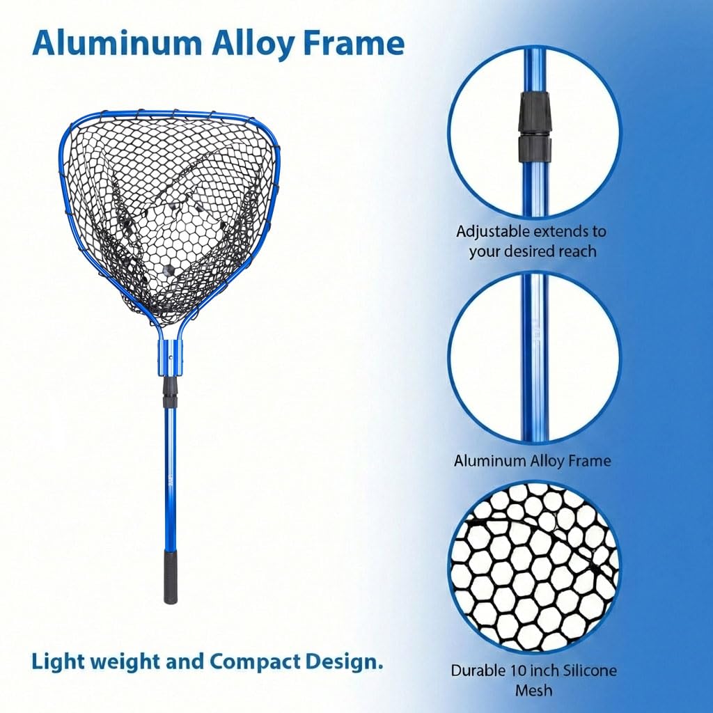 UMT - Retino telescopico da pesca da 1,5 m, resistente, durevole, in silicone, con manico pieghevole, colore: blu
