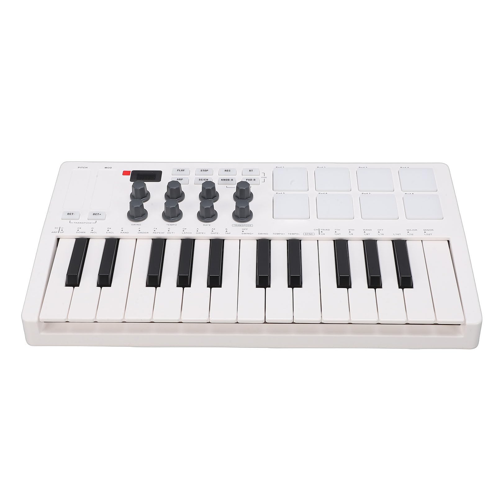 Asixxsix Controller Tastiera MIDI 25 Tasti, Mini Macchina Beat Maker Portatile Wireless Bluetooth con 8 Pad per Batteria Retroilluminati 8 Manopole 2 Touch Strip Capacitivi