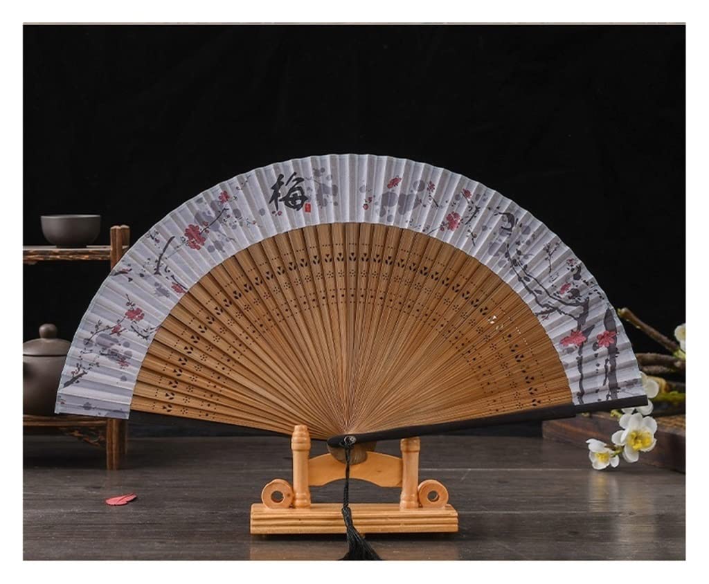 DANNMPX Display Fans Chinese Style Carved Bamboo Craft Fan Ancient Boutique Folding Silk Cloth Handmade Fans Hand Held(A3)
