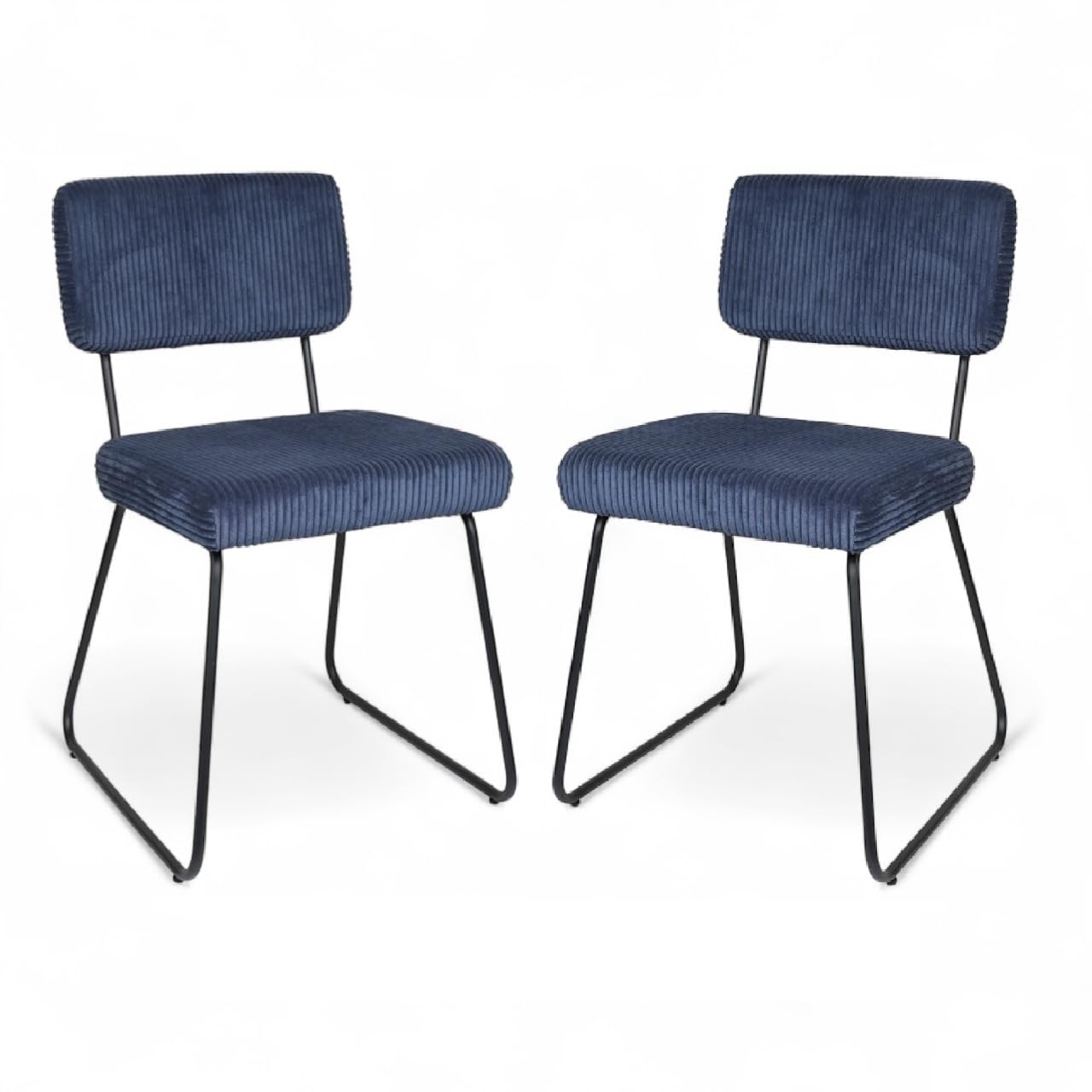 Kosmi Sedia design MATYS in velluto a coste – Set di 2 – Stile moderno e comfort ottimale – gambe in metallo nero – per soggiorno, sala da pranzo, ufficio (blu)