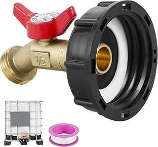 IBC Tote Fitting, 1/2" Leakproof- Winterizing Brass IBC Tank Adapter, IBC 2" Coarse Thread Tote Valve for 275-330 Gallon Water Tank Garden Hose Connector Replace Valve Fitting (60mm)