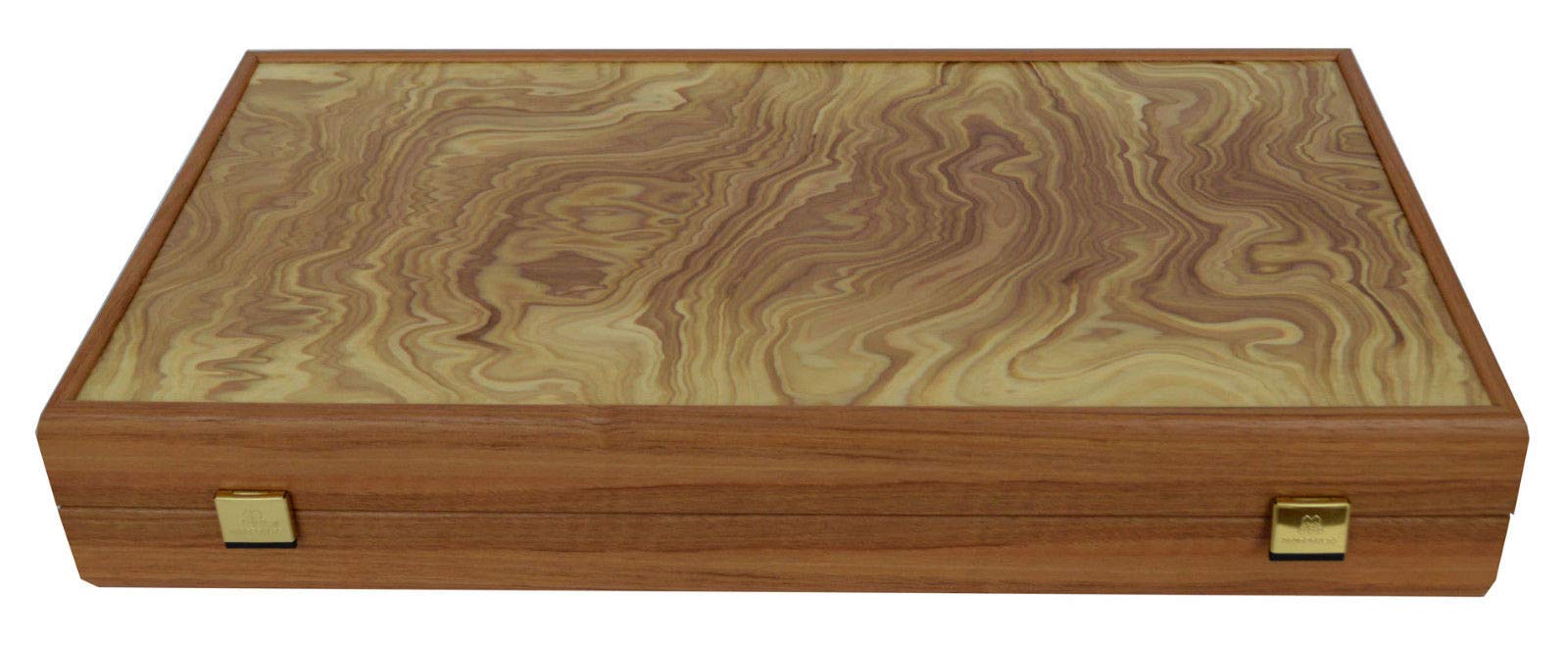 Manopoulos Traditional Olive Wood Backgammon Set - Olive Wood Checkers