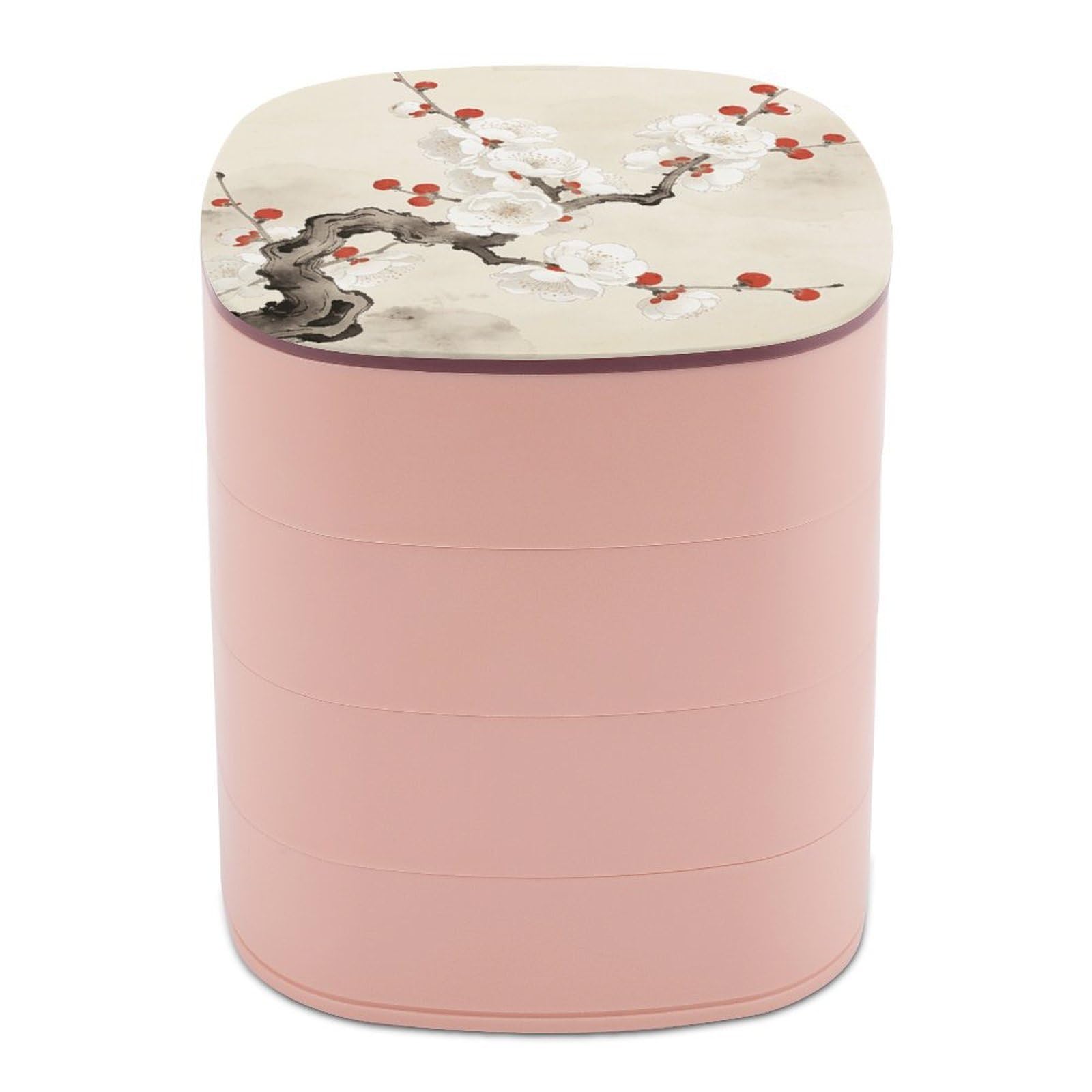 VstaDank Plum Blossoms Adorned with Red Jewelry Box 360° Rotatable Jewelry Organizer 4 Layers Jewelry Case with Lid Fashion Portable Earring Holder for Bracelets Rings Bracelets Vanity