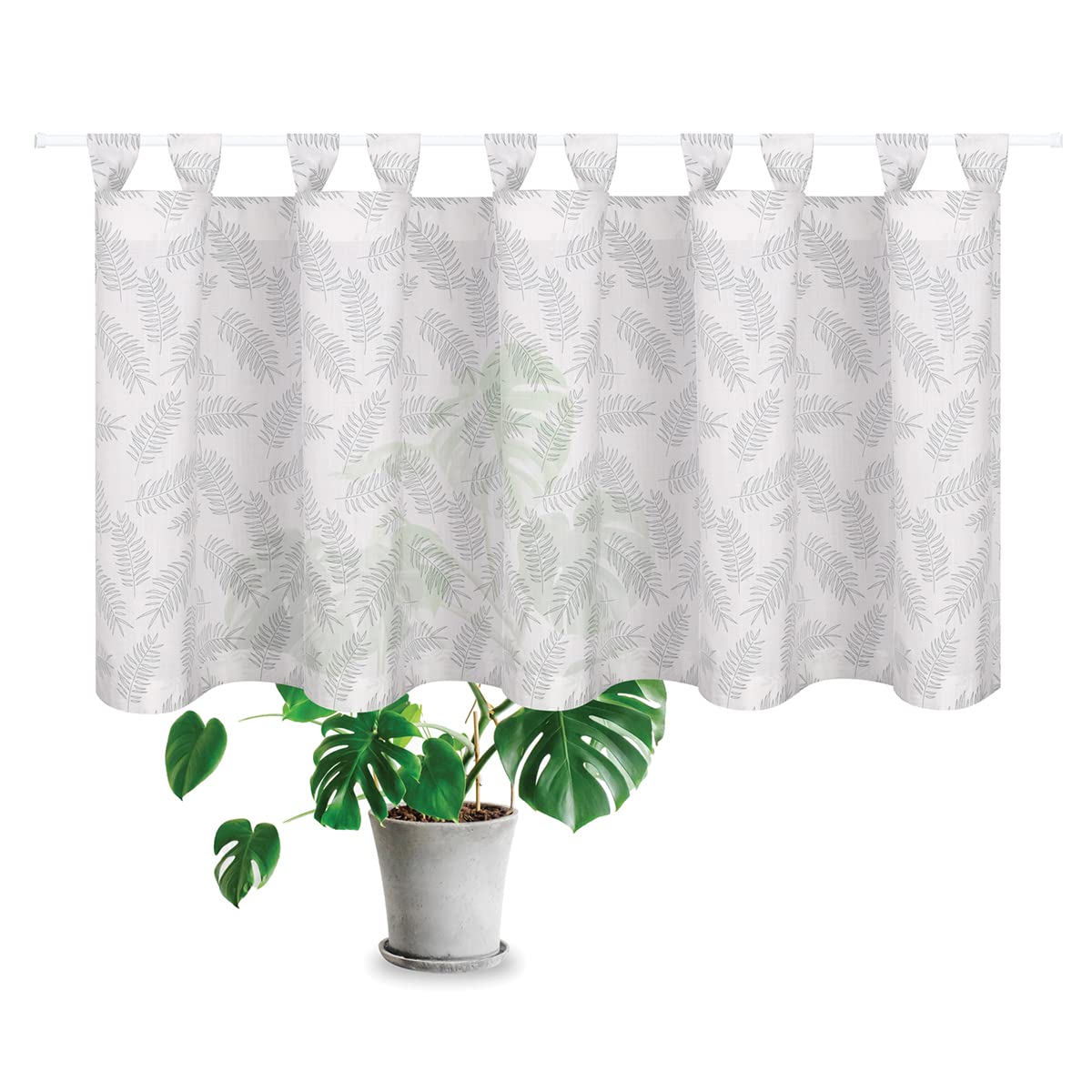 SCHÖNER LEBEN. Rideau brise-bise bio en coton bio avec impression de feuilles blanc laine/vert 150 x 50 cm