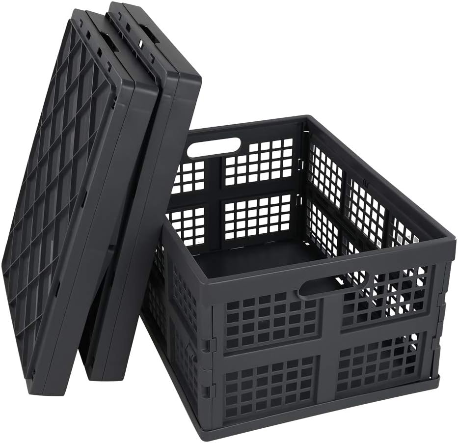 Idomy Plastic Folding Storage Crates, Grey Collapsible Basket, 28 L, Set of 3 : Everything Else