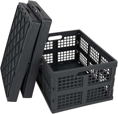 Vista 14 de Idotry - Paquete de 3 cajas de almacenamiento plegables apilables de plástico de 15 L, cesta de almacenamiento plegable apilable