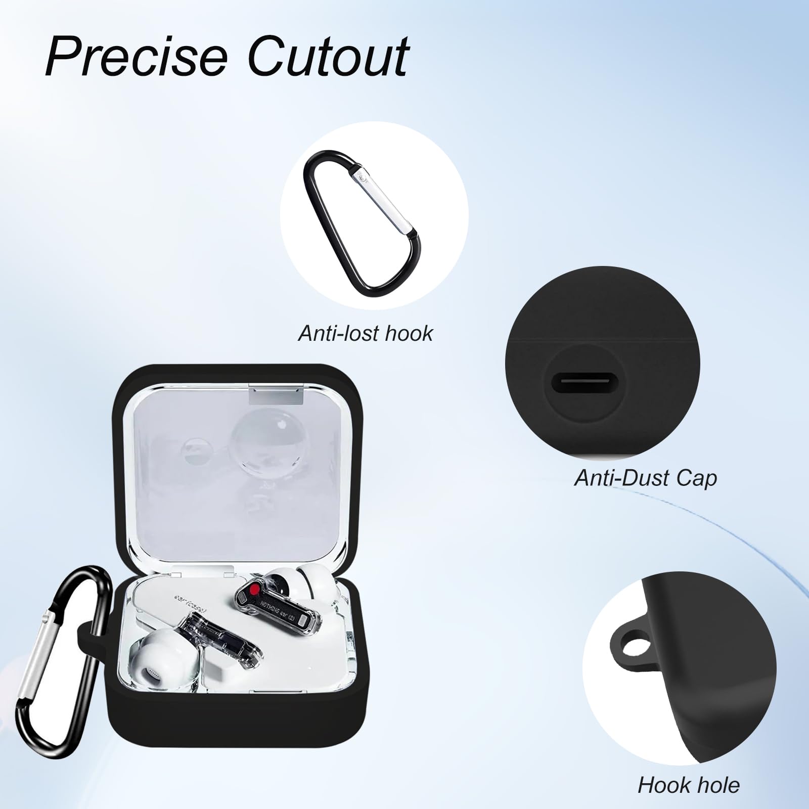KZIOACSH Silicone Case for Nothing Ear 2024/Nothing Ear 3 with Carabiner - Image 3