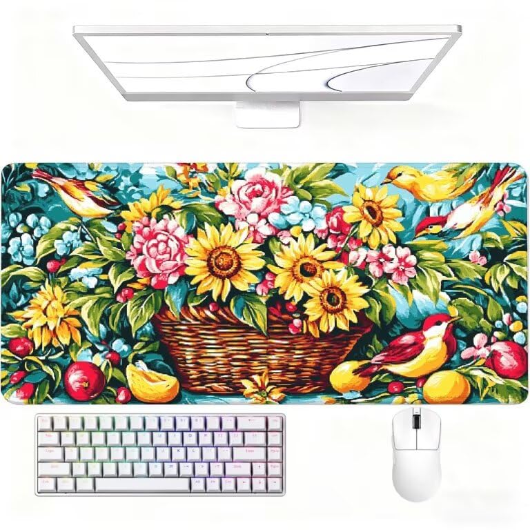 Podkładka pod mysz Biały Dywan Biurko 1200 x 600 x 3 mm Podkładka pod mysz do gier Kosz na kwiaty Trwała gumowa podkładka pod mysz Wodoodporna i antypoślizgowa gumowa podstawa Akcesoria komputerowe