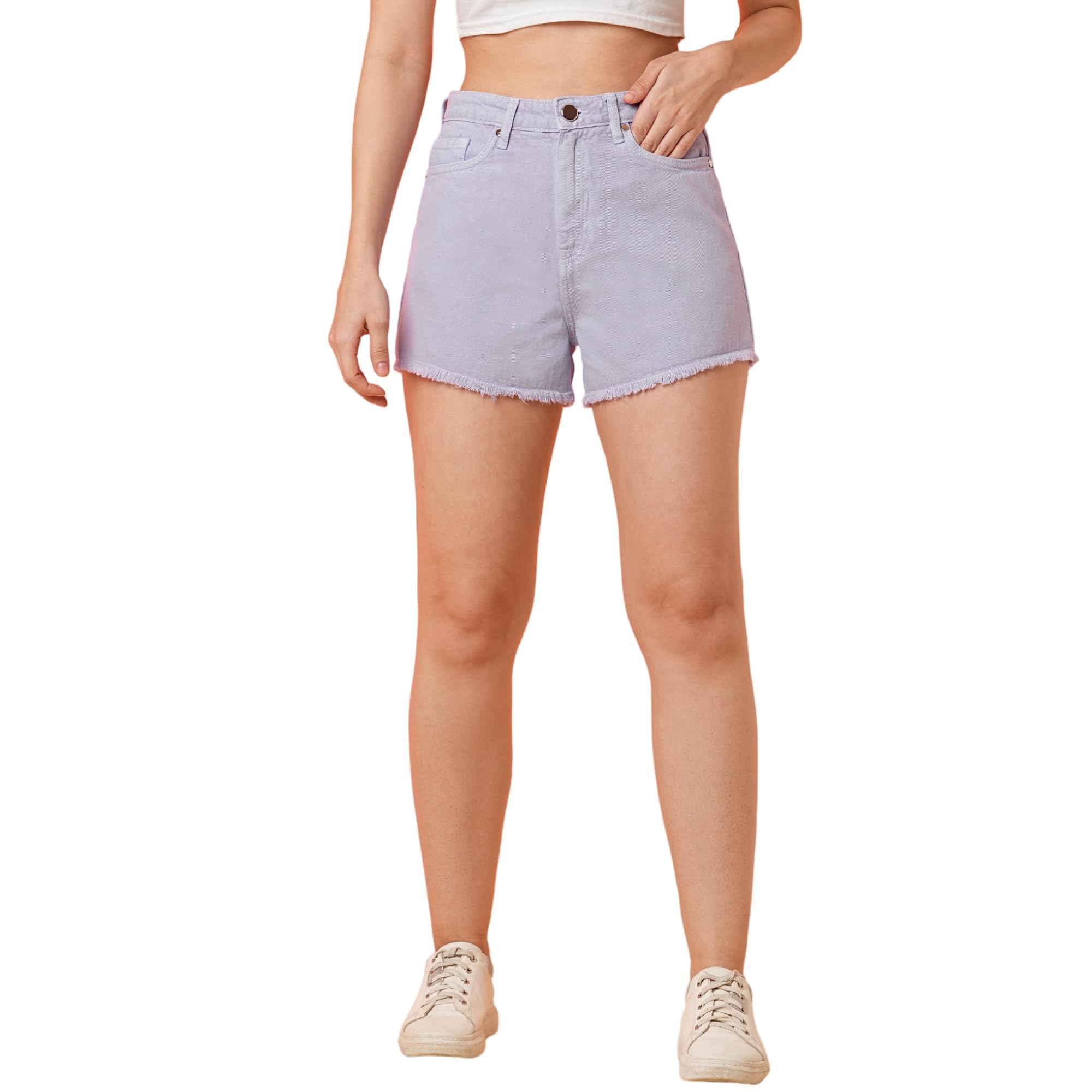 globus Women Lavender Solid Mid-Rise Regular Fit Denim Short-3633542005-picture-35