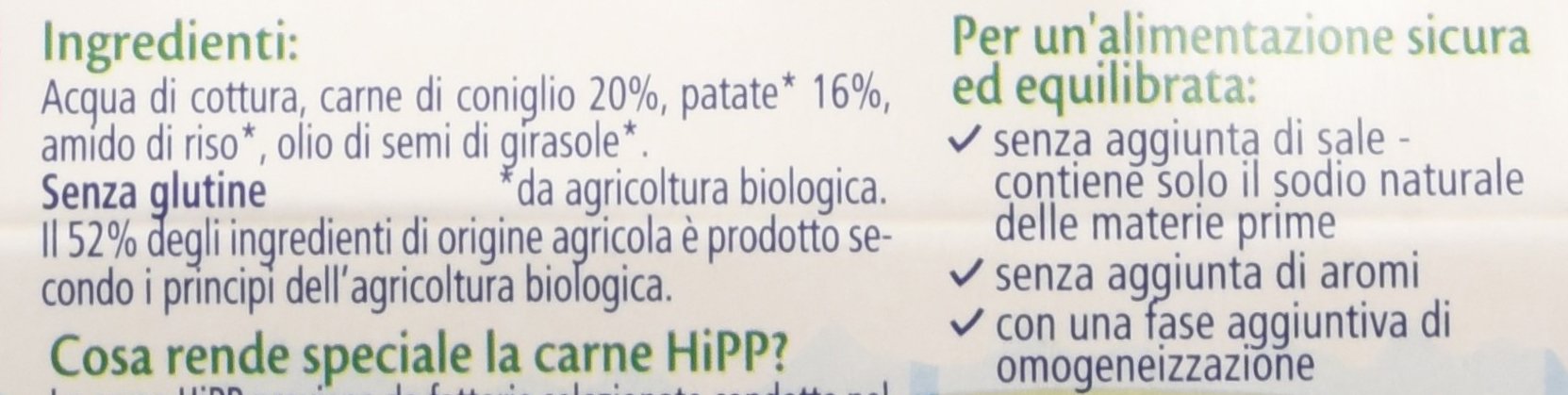 HiPP - Omogeneizzato di Carne per Neonati, Gusto Coniglio con Patate, Senza glutine, Senza Sali e Aromi Aggiunti, 24 Vasetti da 80 g