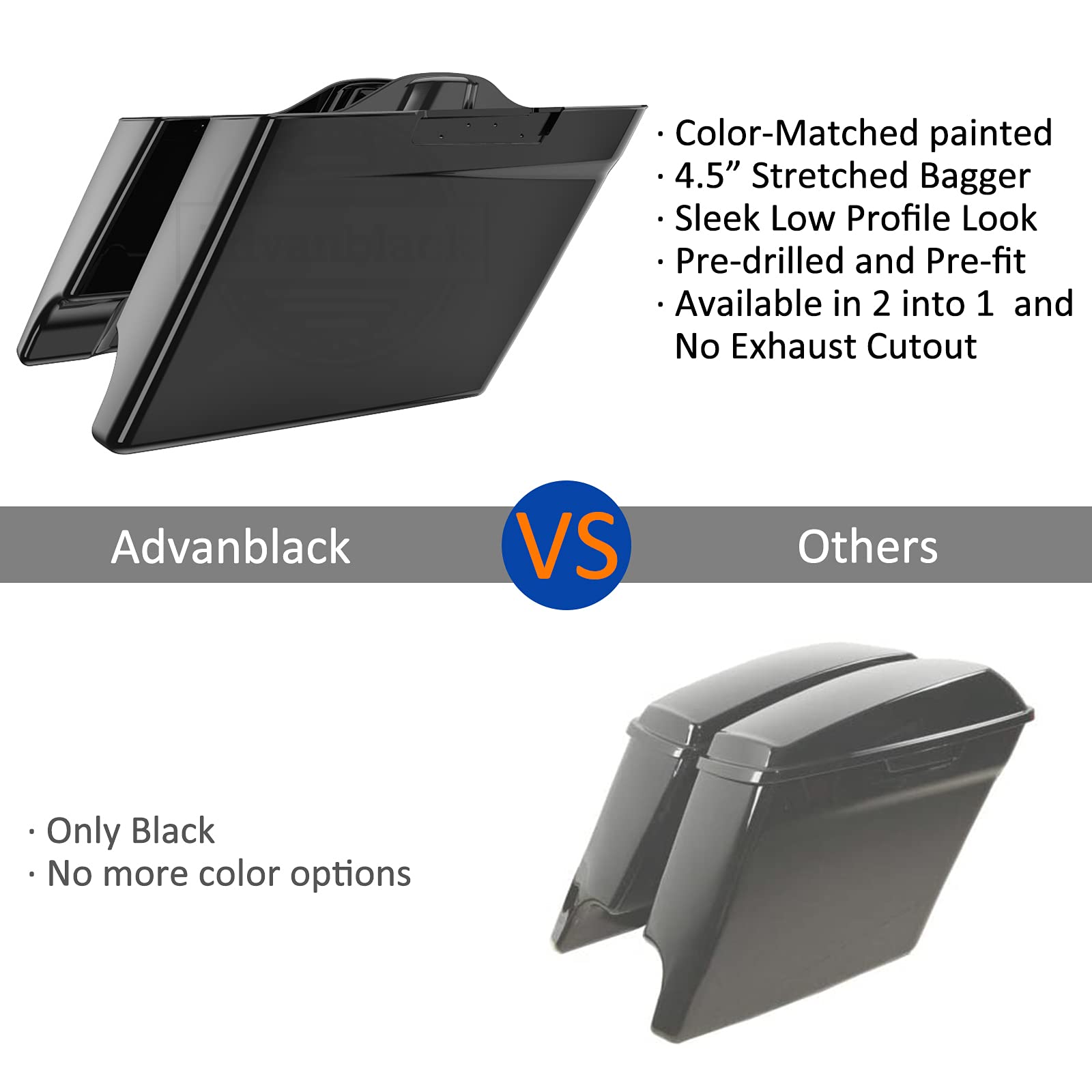 Advanblack Harley Motorcycle Saddlebags, 4.5