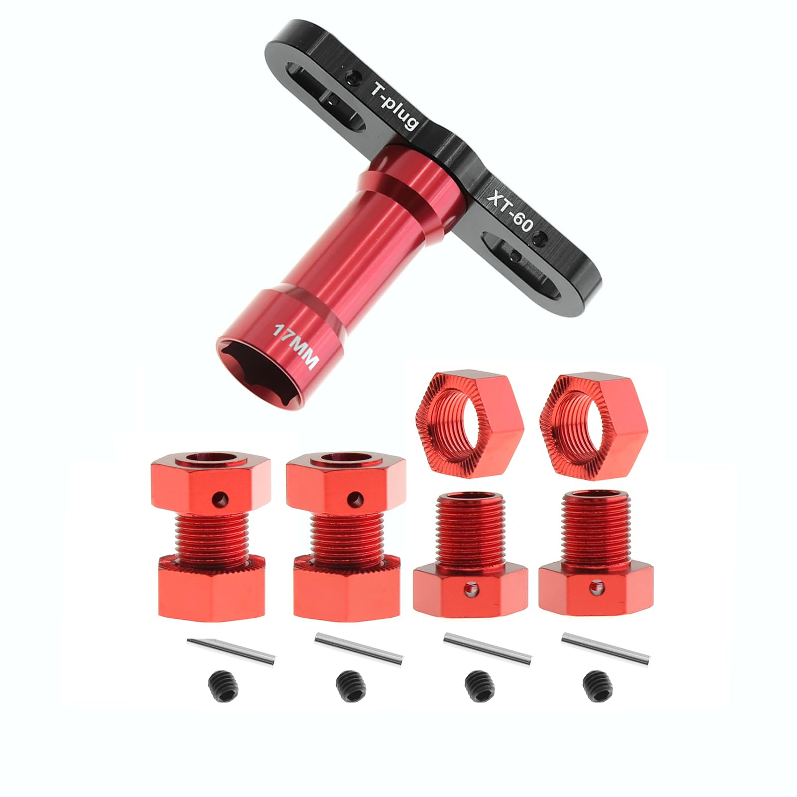 17mm Wheel Hex Wheel Hub Drive 20mm Total Depth and Wheel Nut with 17mm Wrench for ARRMA Kraton 6S Outcast 6S Notorious 6S Talion 6S Upgrades Parts (Red)