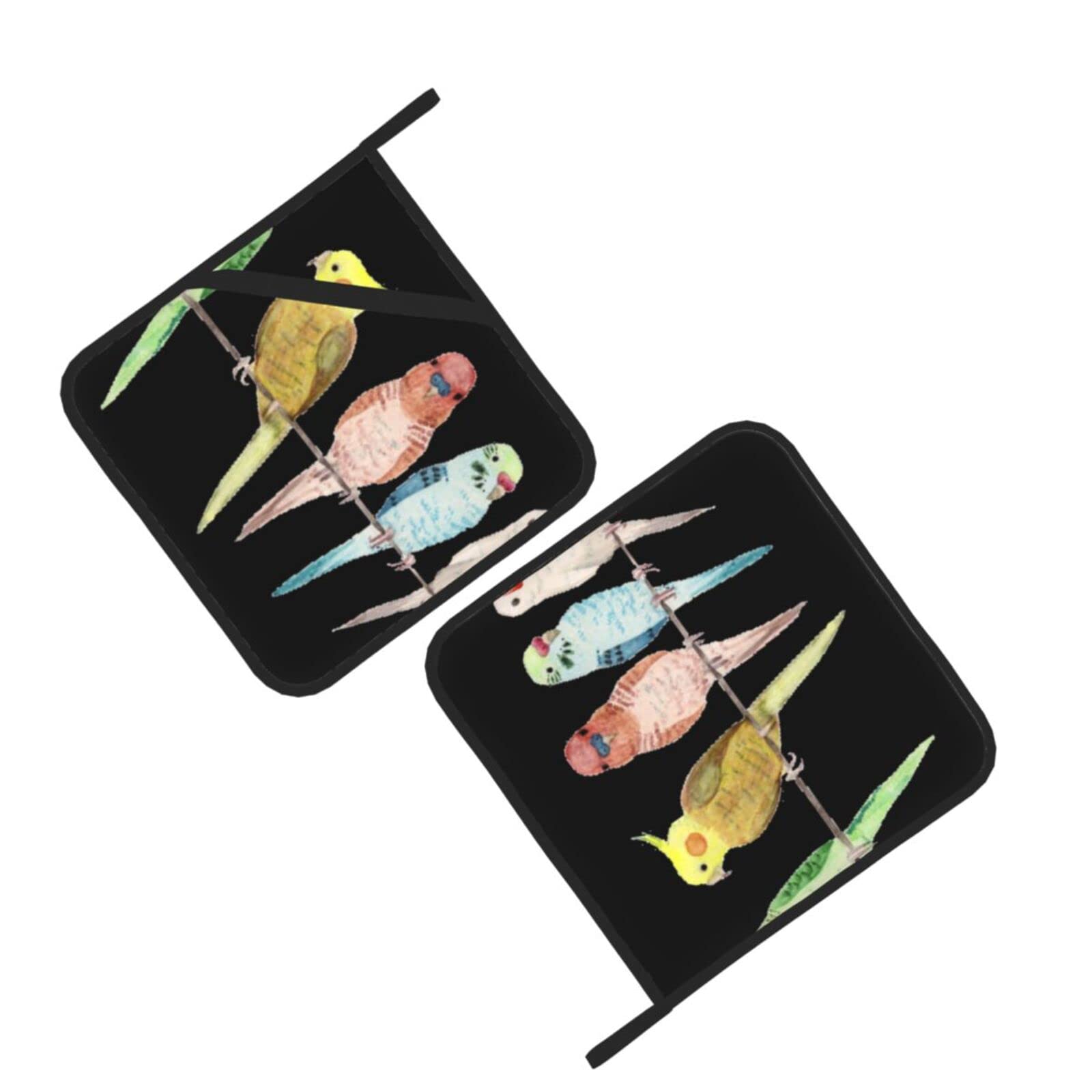 Colorful Parrots On Tree Printed Oven Pot Holders Set of 2 Pcs Heat Resistant Kitchen Microwave Potholders for Cooking Baking Grilling