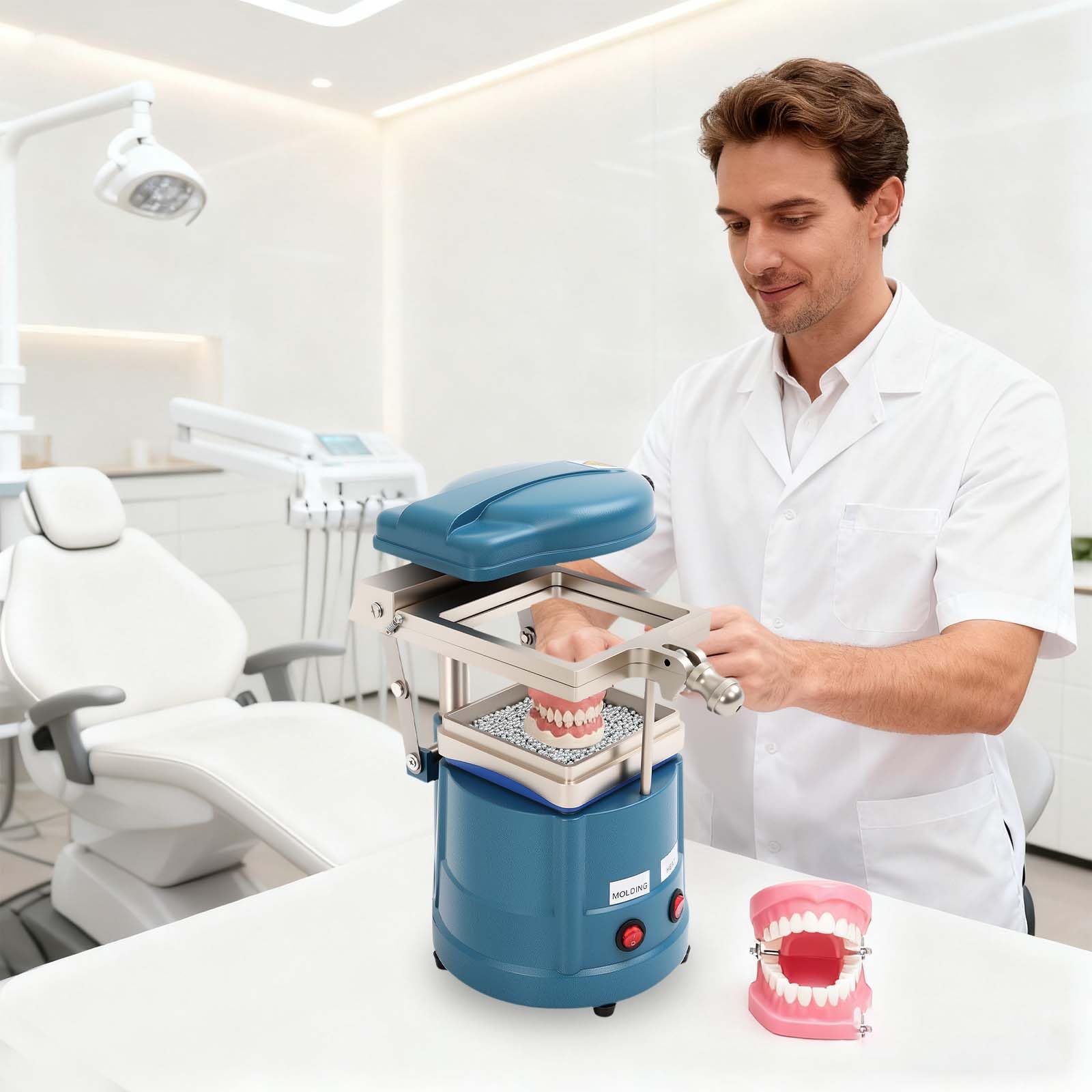 Macchina per modellare i denti, 1000 W, in lega di alluminio, riscaldamento preciso e uniforme, aspirazione sottovuoto, per laboratorio dentale, clinica dentale, resistente al calore, per molte