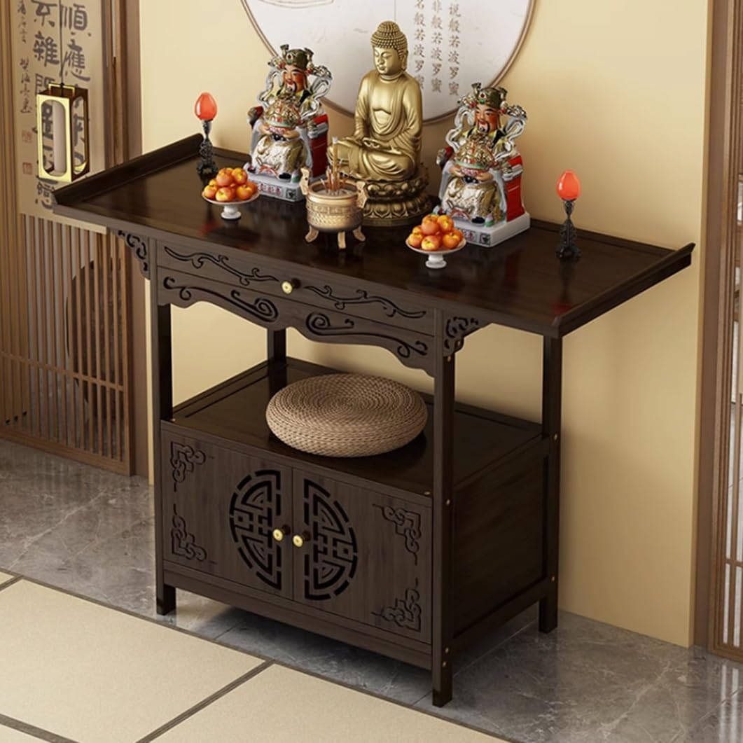 YVYKFZD Chinese Cabinet Personal Shrine Altar Table, Bamboo Altar Cabinet Buddha Niche with Storage, Stand Meditation Table Pedestal Offering Table(50x40x100cm/19.6"x15.7"x39.3")