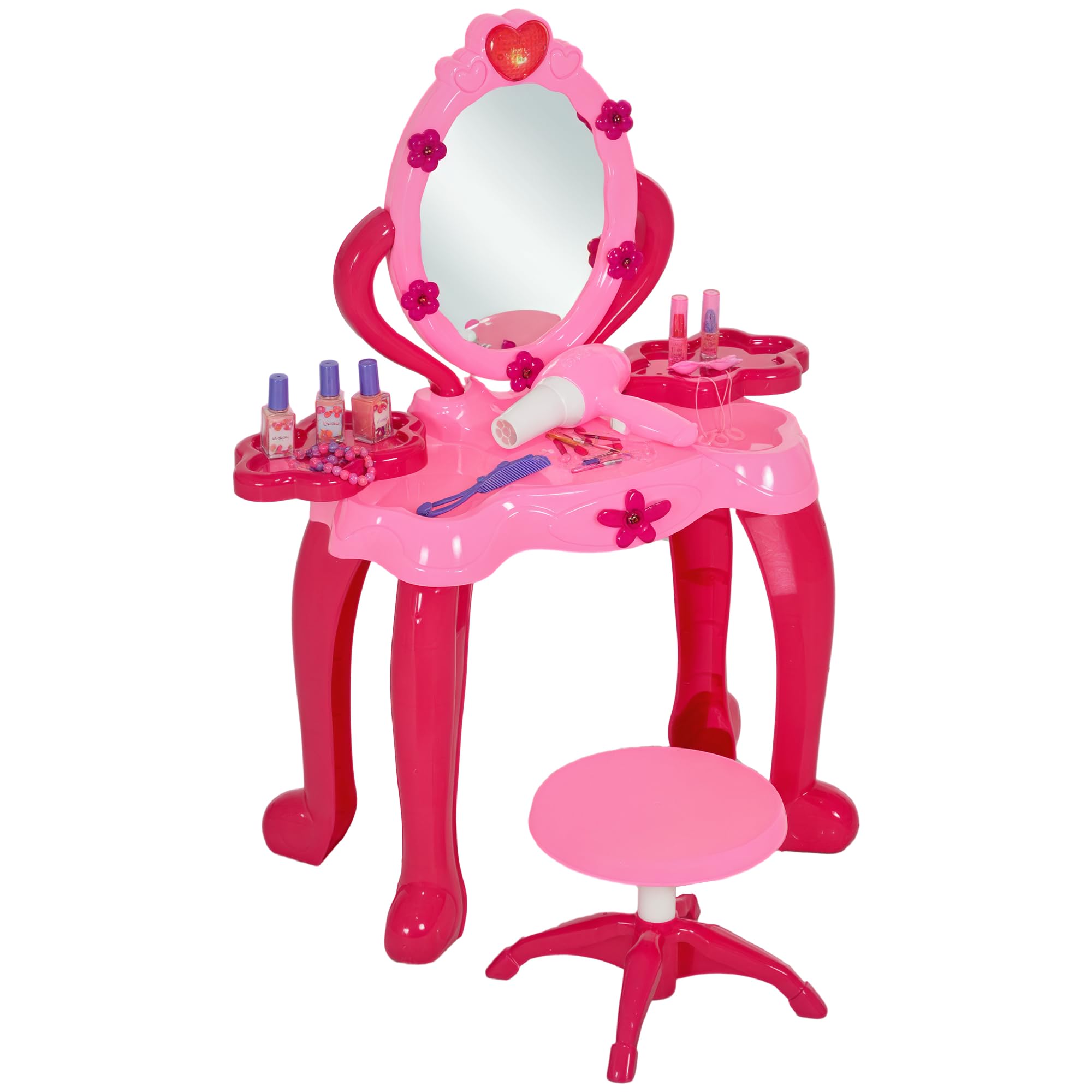 Kinderschminktafel met Kruk en 3-Delige Spiegel - Kaptafel en Bureau in Eén
