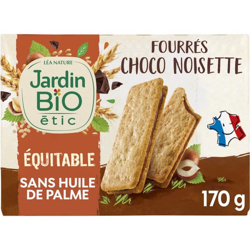 Bio Étic – Crousti relleno de chocolate orgánico avellana – Pastelería francesa – golosinas saludables – Bolsa de 170 g – Paquete de 4