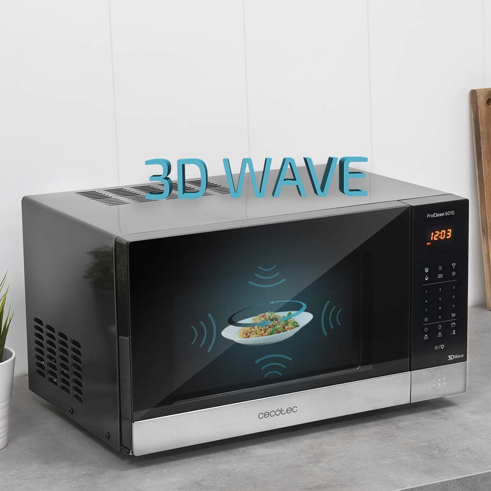 Cecotec Microondas negro ProClean 6010. 800 W, Capacidad de 23 Litros, Revestimiento Ready2Clean para una mejor limpieza, Panel de control y tecnología 3DWave, Control Táctil