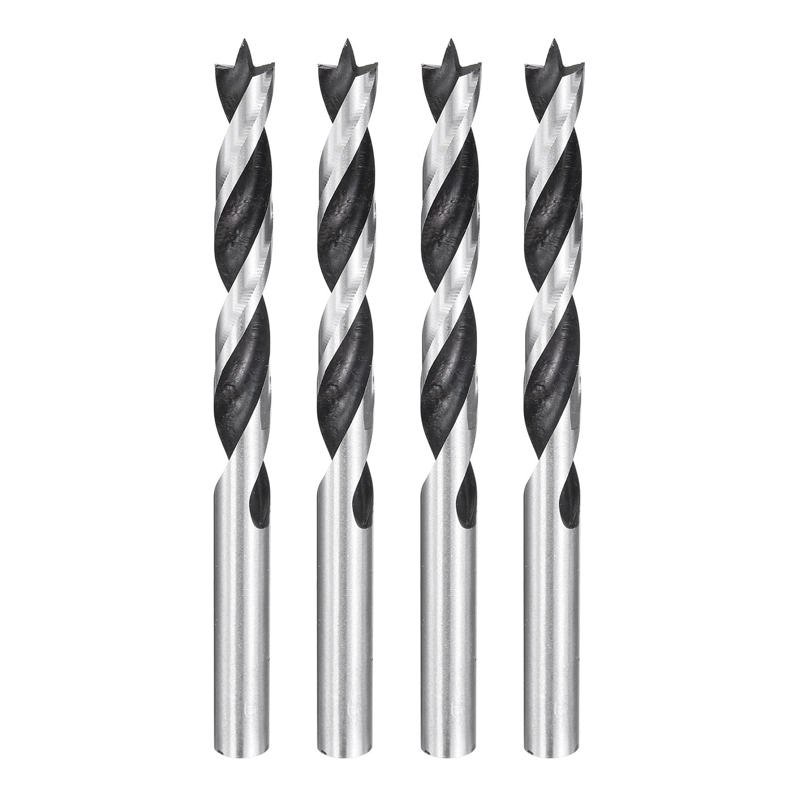 sourcing map 4pcs Brad Point Drill Bits 9mm(23/24") Dia Straight Round Shank Metric Brad Point Spiral Twist Drill Bits for Softwood Hardwood Plywood Plastic Rubber, Silver Tone