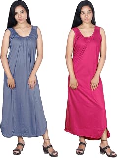 Womie Women's Cotton Full-Length Nighty Slips – Breathable Innerwear for Gowns, Maxi Dresses, and Nightwear (Pack of 2)-PN Price In India