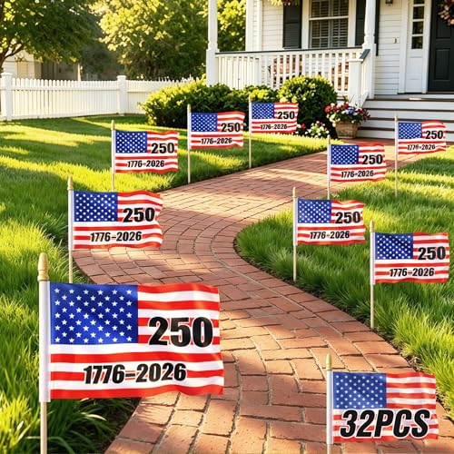 32 Pack 250th Anniversary American Flags on Stick...