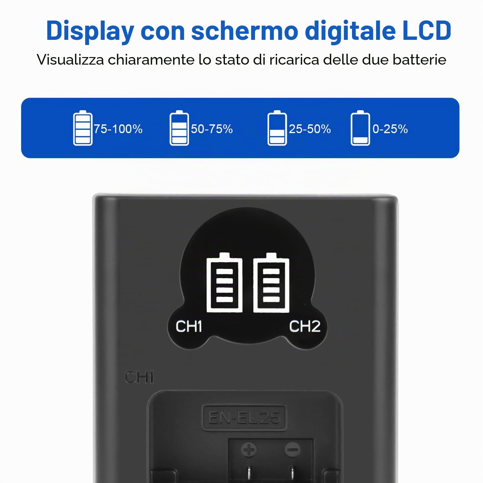 Joiry 2X EN-EL25 batteria di ricambio compatibile con Nikon Z50, Z 50, Z FC, Smart LCD Display Dual USB Caricabatterie per Nikon ENEL25/EN-EL25a/4241 Batteria