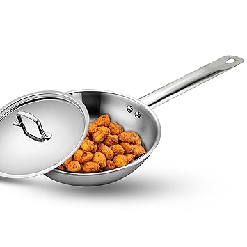 SOLARA Triply Stainless Steel Frypan with Lid 22 cm, Gas Stove and Induction Friendly Frying Pan, Triply Stainless Steel Cookware, Fry Pan with Lid