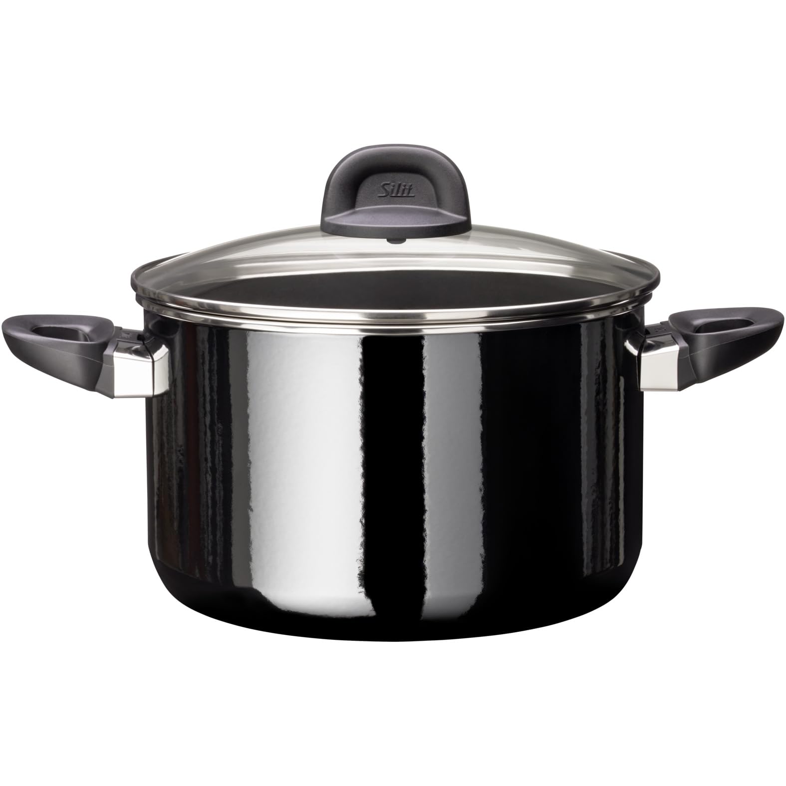 Silit Modesto Line Kochtopf groß 24cm, Nudeltopf mit Glasdeckel, Fleischtopf Induktion 6,4l, Silargan Funktionskeramik, schwarz