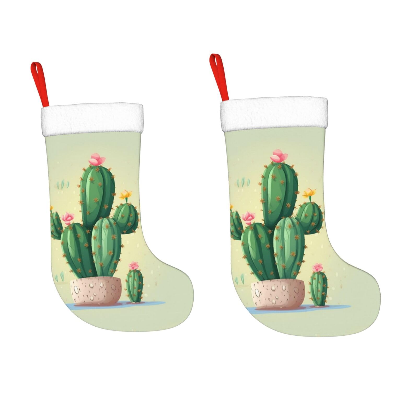 KLOPH 2 Pack 18 Inches Christmas Stockings Personalized Cute Cactus Xmas Stocking Hanging Decoration Fireplace Stocking for Holiday Xmas Tree Christmas Fireplace Decor Gifts