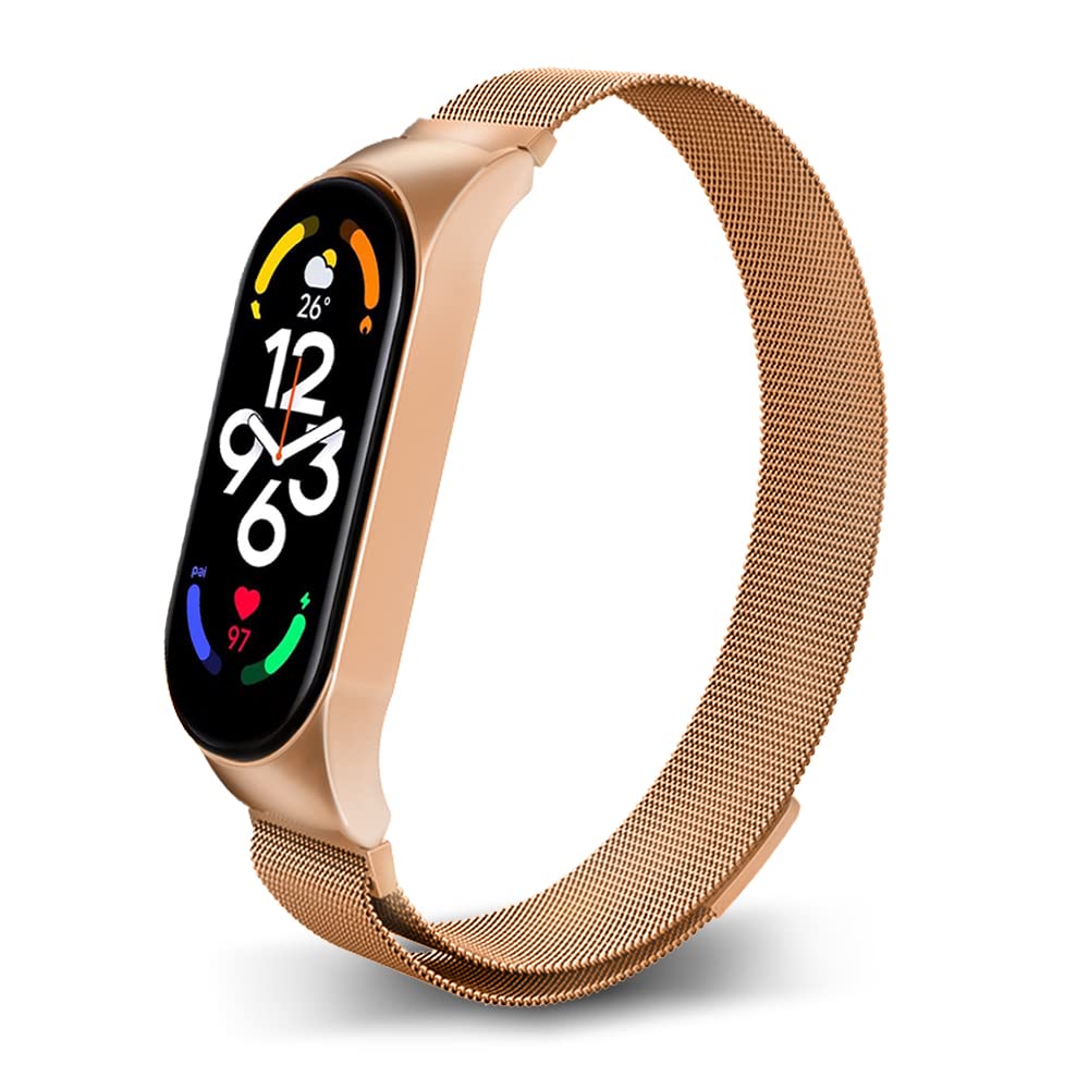SeNool Cinturino Compatibile con Xiaomi Smart Band 7 Pro, [Resistente Corrosione] [Impermeabile] Braccialetto Acciaio Inossidabile Magnetico Metallo Compatibile con Xiaomi Mi Band 7 Pro - Oro Rosa