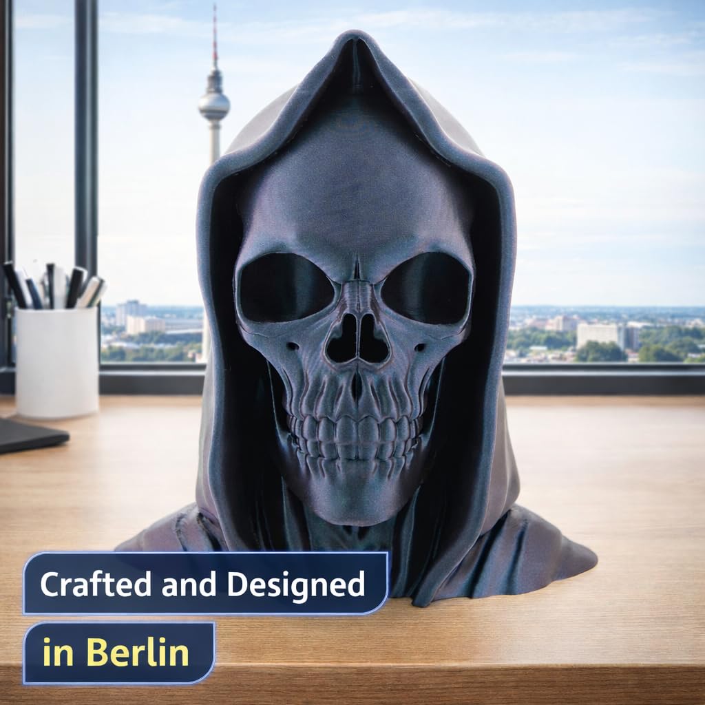 OSAZEE Totenkopf Kopfhörerständer – Skull Headphone Stand Burned Titanium Black | Premium Kopfhörerhalter für Schreibtisch & Gaming Setup | Stabil, Ohrpolster-schonend | Designed in Berlin