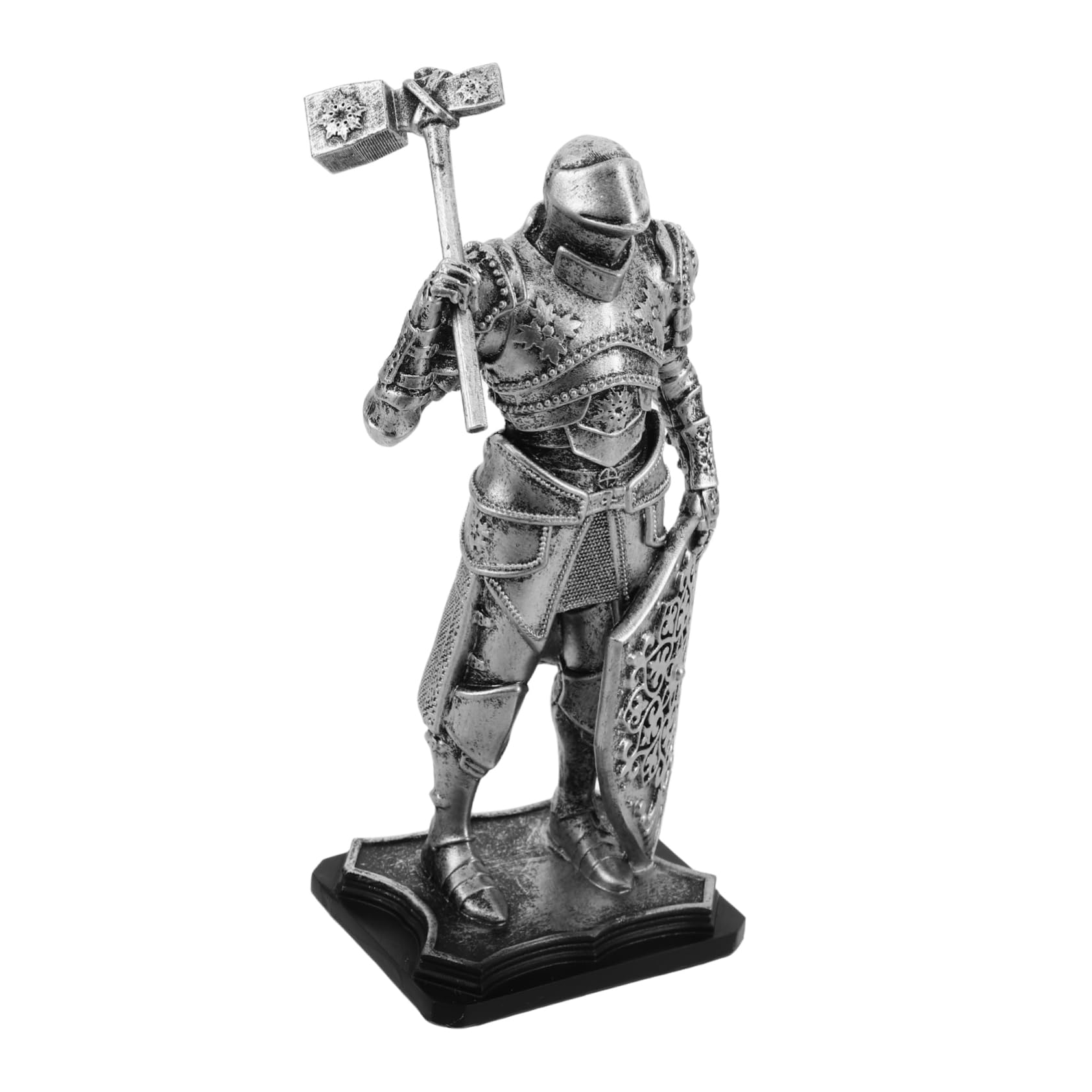 Levemolo Statua Cavaliere Guardia in Resina Vintage Argento Decorativa | Statuetta da Tavolo per Salotto, Collezionabile, Stile Retro Dettagli Dipinti a Mano