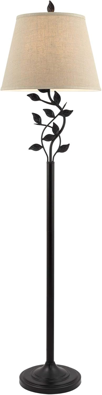 Grеаtеѕt Prоduсt Kira Home Ambrose 60" Traditional Rustic Floor Lamp + Beige Fabric Shade, Leaf Detailed Body, 9W LED Bulb (Energy Efficient, Eco-Friendly), Matte Black Finish