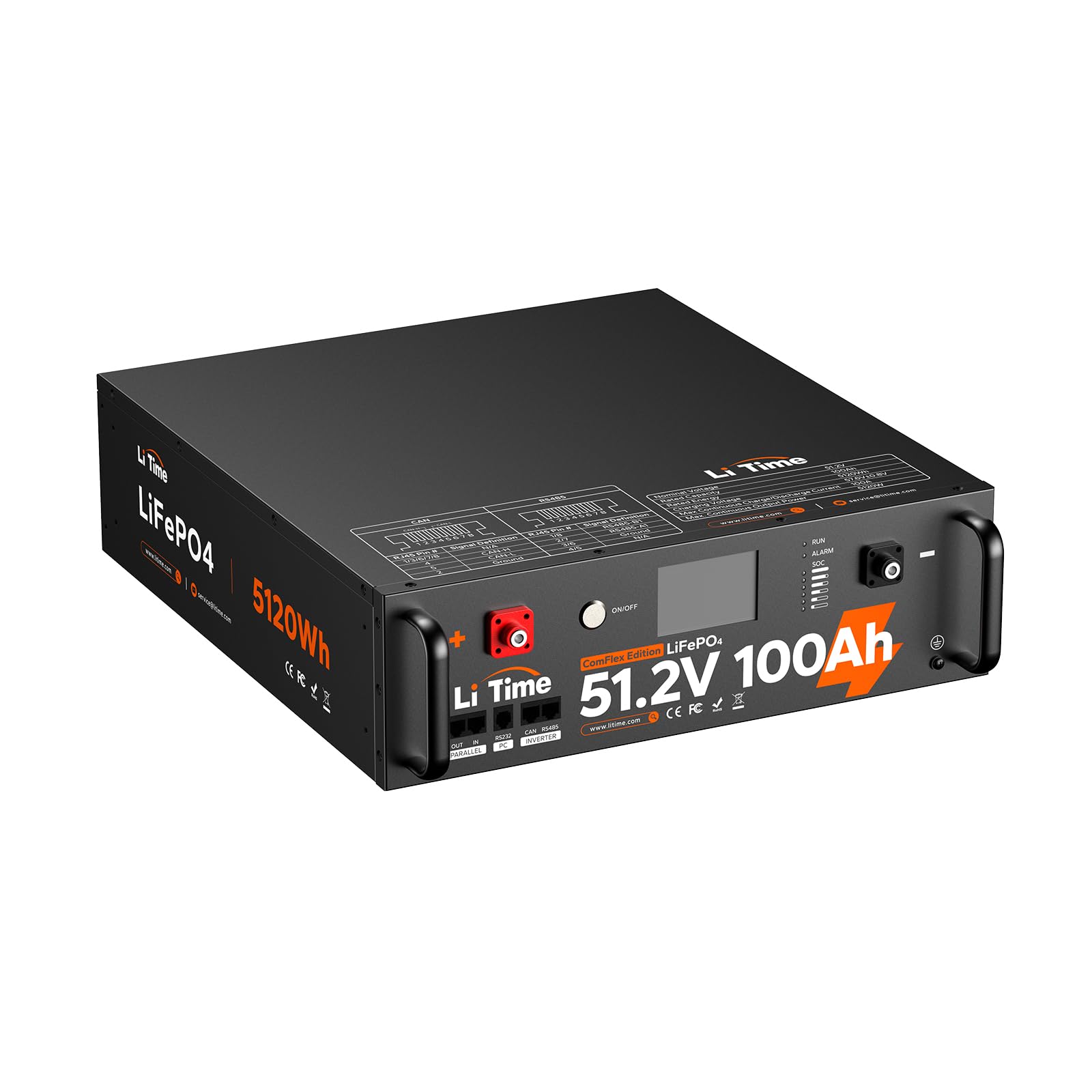 Litime51.2V 100Ah LiFePO4 Battery for Home Storage, Energy Solution - 5.12kWh Capacity, 3U Chassis, 3.5" Touch-Screen, Superior EV-Grade Cells, UL Certified, Off-Grid Easy Installation