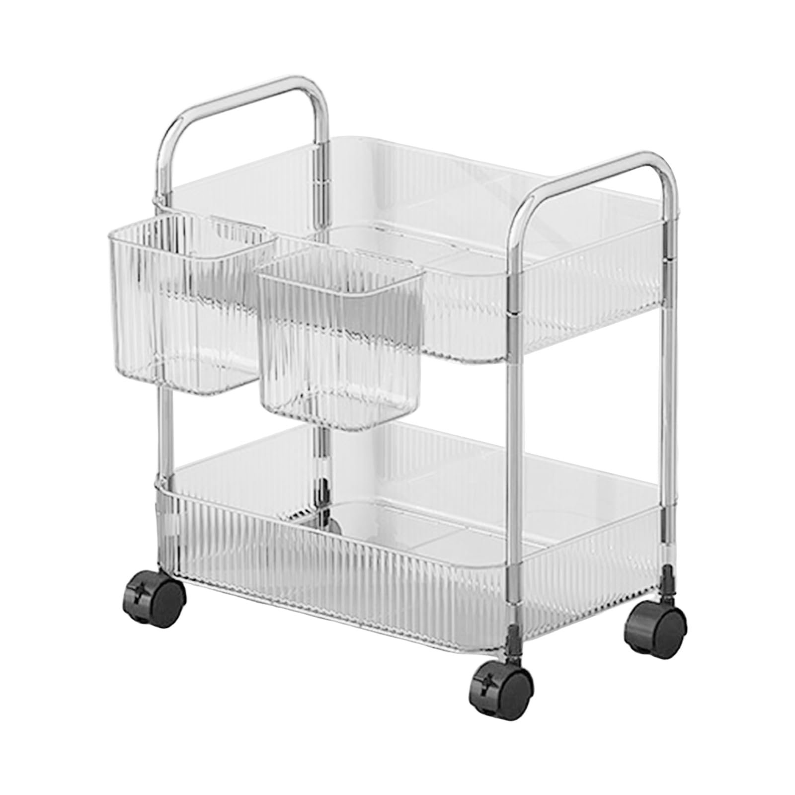 2-Tier Rolling Storage Cart, Clear Bathroom Organizer, Transparent Acrylic Trolley for Office Living Room