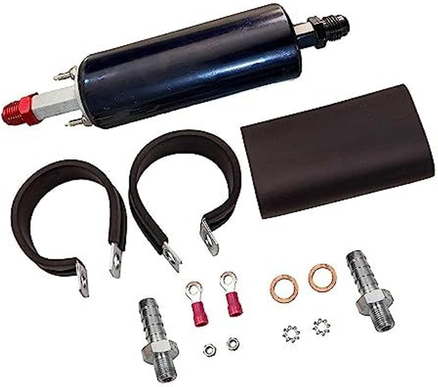 Universal External Inline Fuel Pump Kit - High Flow 255LPH Pump - 120PSI High Pressure - Adjustable Fuel Pressure Regulator - Clamp Mount Copper